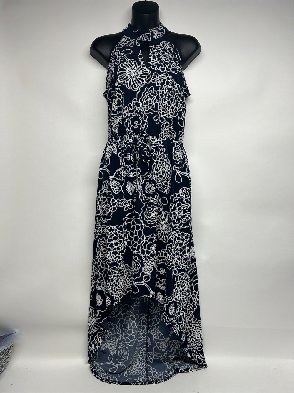Navy and White Floral Halter Maxi Dress size 6